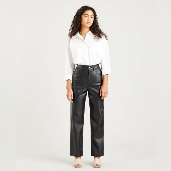 Levi's Pants - Levi's Black Faux Leather Ribcage Straight Pants
